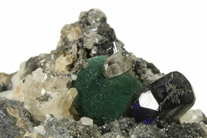 Malachite, Deep Blue Azurite, and Cerussite Crystals on Galena #274898